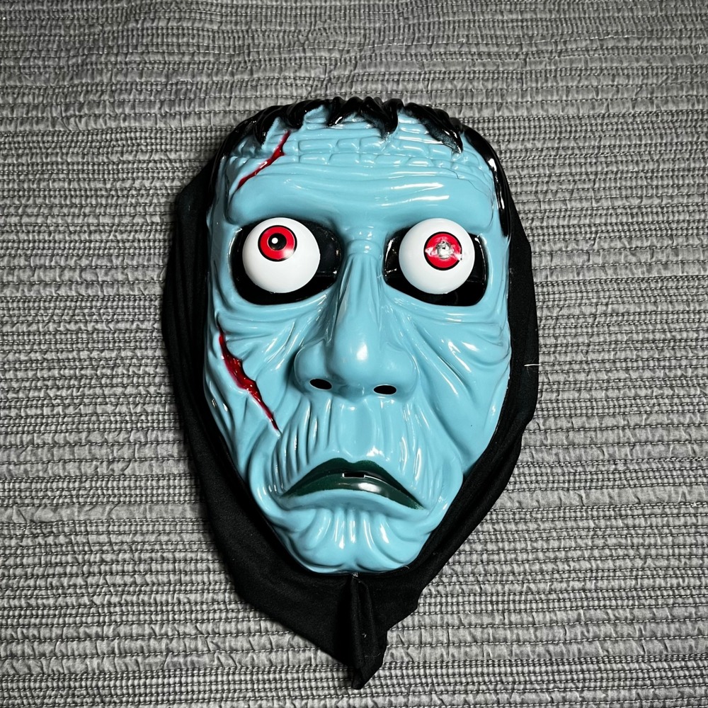 Frankenstein Monster Halloween Mask Blue Zombie Horror Costume Plastic with Hood